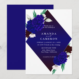 Elegant Burgundy Red Navy Blue "MARIGOLD" Wedding Inbjudningar