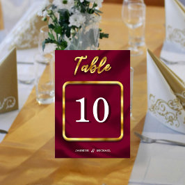 Elegant Burgundy Red och Guld Boho Chic Bröllop Bordsnummer
