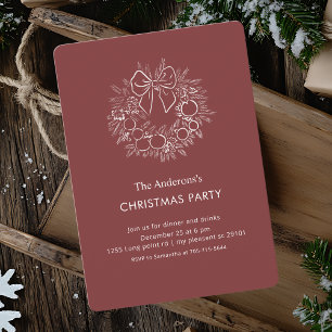 Elegant Burgundy Red Wand-jul Party Inbjudningar