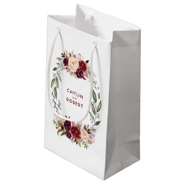 Elegant Burgundy Red Watercolor Flowers Bröllop (Baksidan Vinklad)