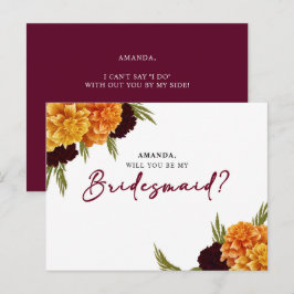 Elegant Burgundy Red Watercolor MARIGOL Bridesmaid Vykort