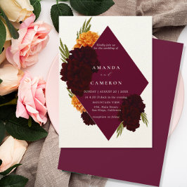 Elegant Burgundy Red Watercolor "MARIGOLD" Bröllop Inbjudningar