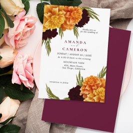 Elegant Burgundy Red Watercolor "MARIGOLD" Bröllop Inbjudningar