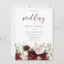 Elegant Burgundy Red & White Blommigt Bröllop Invi
