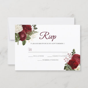 Elegant Burgundy Red White Blommigt Bröllop OSA Kort