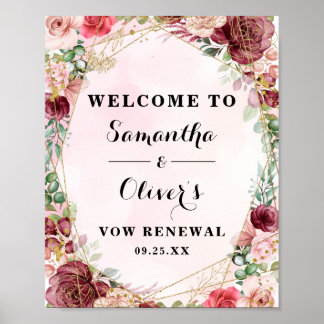 Elegant  Burgundy Ro Blommigt-årsdagen Poster