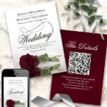 Elegant Burgundy Ro Finare QR-kod Bröllop Inbjudningar<br><div class="desc">Denna vackra bröllopsinbjudan innehåller ett strålande foto av en enda lång, härdad burgundisk färgad ro som ljuger på sin sida och reflekterar i en bassäng av vatten med vågar och gevär. Utformningen har ett kalligrafiskt skript i finare med ett långt kort svan skapar det både modernt och klassiskt. Elegant, sofistikerad...</div>