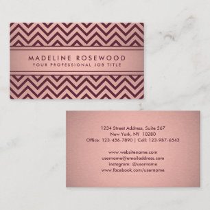 Elegant Burgundy & Ro Guld Faux Foil Chevron Visitkort