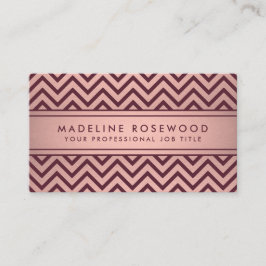 Elegant Burgundy & Ro Guld Faux Foil Chevron Visitkort