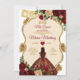 Elegant Burgundy Ro Princess Guld Quinceañera Inbjudningar