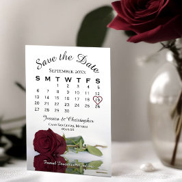 Elegant Burgundy Ro Romantic Bröllop Calendar Spara Datumet