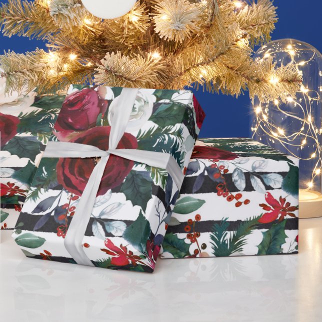 Elegant Burgundy Ro Stora Rand-julen Presentpapper (Helgdagar)