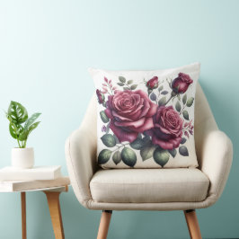 Elegant Burgundy Ro Watercolor Dekorativ kudde