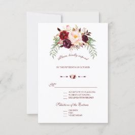 Elegant Burgundy Röd Marsala Blommig Bröllop RSVP OSA Kort