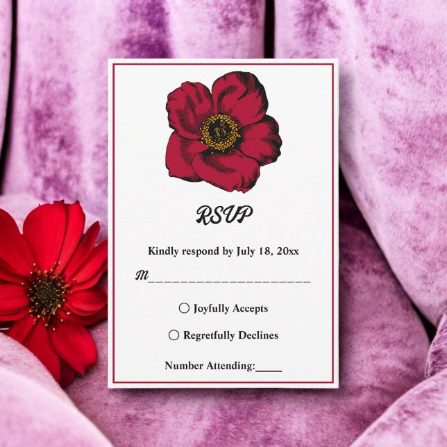 Elegant burgundy röd ros romantisk blommigt Bröllo OSA Kort (Skapare uppladdad)