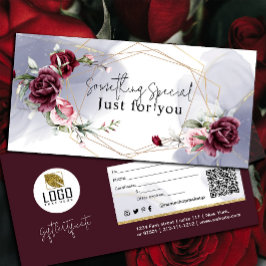 Elegant Burgundy Röd ros Watercolor Gift Card Tack Kort
