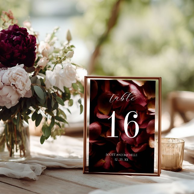 Elegant Burgundy Romantic Rose Table Number Card Bordsnummer (Skapare uppladdad)