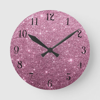 Elegant burgundy rosa abstrakt girly glitter rund klocka