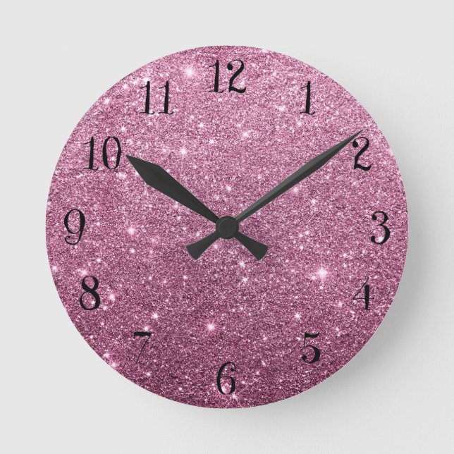 Elegant burgundy rosa abstrakt girly glitter rund klocka (Framsida)