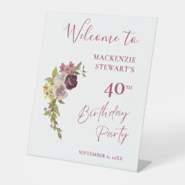 Elegant Burgundy Rosa Blommigt 40 födelsedagar