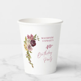 Elegant Burgundy Rosa Blommigt 40 födelsedagar