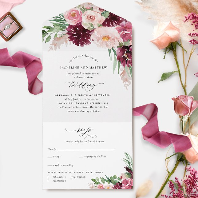 Elegant Burgundy Rosa  Blommigt Boho Bröllop (Skapare uppladdad)