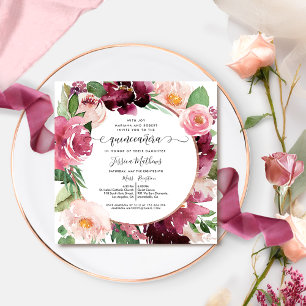 Elegant Burgundy  Rosa Blommigt Quinceanera Inbjudningar