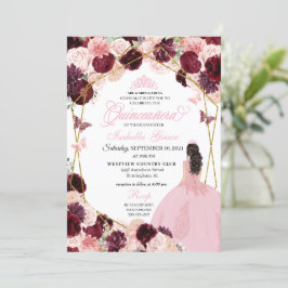 Elegant Burgundy  Rosa Blommigt Quinceanera Inbjudningar