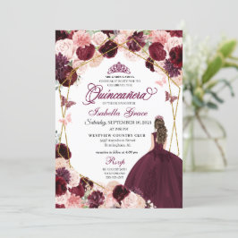 Elegant Burgundy  Rosa Blommigt Quinceanera Inv. Inbjudningar