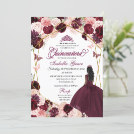 Elegant Burgundy  Rosa Blommigt Quinceanera Inv. Inbjudningar