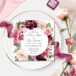 Elegant Burgundy Rosa  Blommigt Utandning Bröllop Inbjudningar