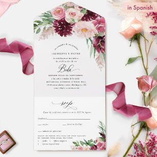 Elegant Burgundy Rosa Blommigten Bröllop Spanien