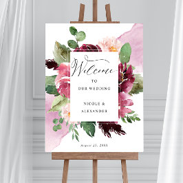 Elegant Burgundy  Rosa Bröllop Välkomstskylt Poster