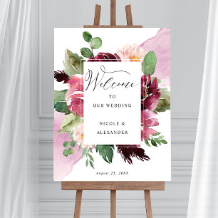 Elegant Burgundy  Rosa Bröllop Välkomstskylt Poster