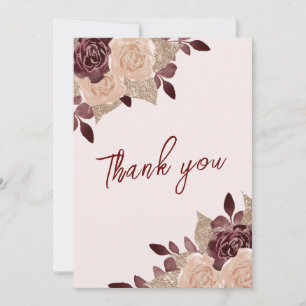 Elegant Burgundy Rosa Glitter Blommigt Bröllop Pho Tack Kort