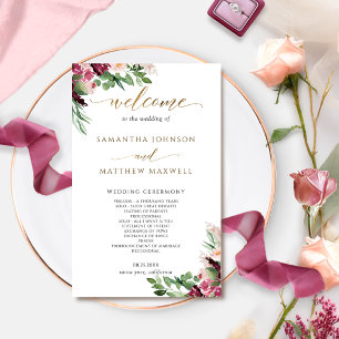 Elegant Burgundy Rosa och Blommigten Bröllop
