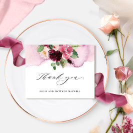 Elegant Burgundy Rosa och  Blommigten Bröllop Tack Kort