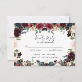 Elegant Burgundy, Rosa och marinens Blommigt Bröll OSA Kort