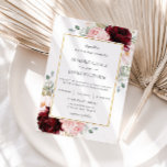 Elegant Burgundy  Rosa ros Blommigt Bröllop Inbjudningar<br><div class="desc">Anpassa inbjudan till elegant bröllop med din egen formulering enkelt och snabbt, tryck bara på anpassningsknappen för att ytterligare ordna om och formatera stil och placera texten. Den här chicens inbjudan har en vacker vattenfärgsburgundi, rosa ros och uddig grönt och guld blad. Matchande artiklar tillgängliga i arkivet! c) Lycklig Cat...</div>