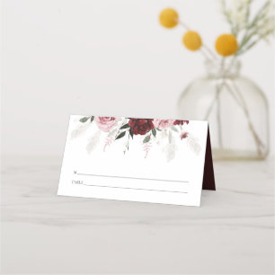 Elegant Burgundy  Rosa ros Blommigt Bröllop Placeringskort