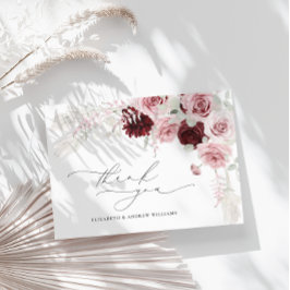 Elegant Burgundy Rosa ros Blommigt Bröllop Tack Kort