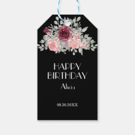 Elegant Burgundy Rosa ros Flora Birthday Gift Märk Presentetikett