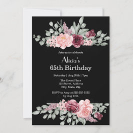 Elegant Burgundy Rosa ros Greenery Flora Birthday Inbjudningar