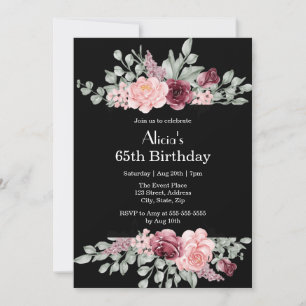 Elegant Burgundy Rosa ros Greenery Flora Birthday Inbjudningar