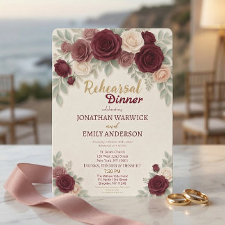Elegant Burgundy Rose Chic Rehearsal Dinner Inbjudningar