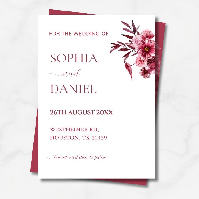 Elegant Burgundy Rose Floral  Save the Date Card  Inbjudningar (Skapare uppladdad)