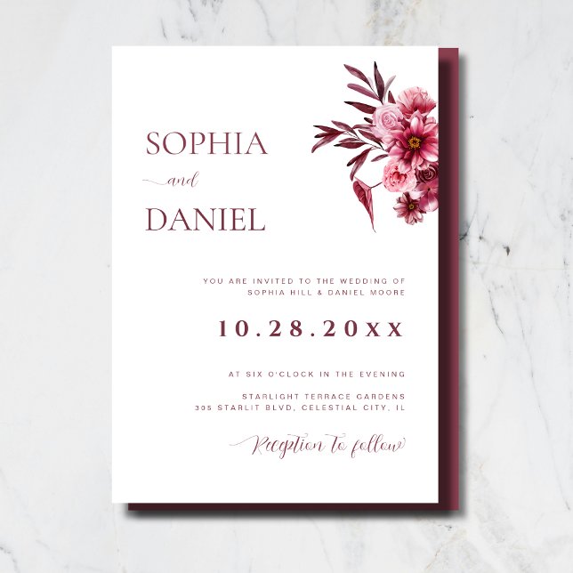 Elegant Burgundy Rose Floral Wedding Invitation  Inbjudningar (Skapare uppladdad)