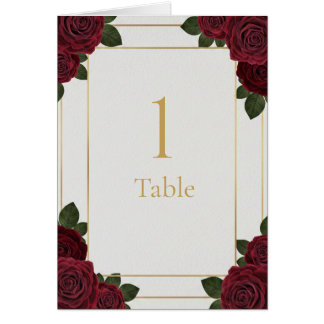 Elegant Burgundy Rose Gold Table Number Card  Hälsningskort
