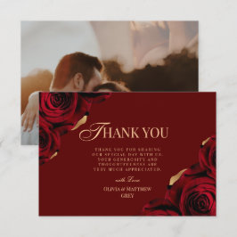 Elegant Burgundy Roses Bröllop Tack Kort