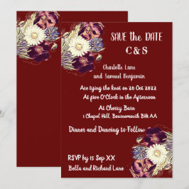 Elegant Burgundy Rustic Blommigt Monogram Bröllop Inbjudningar